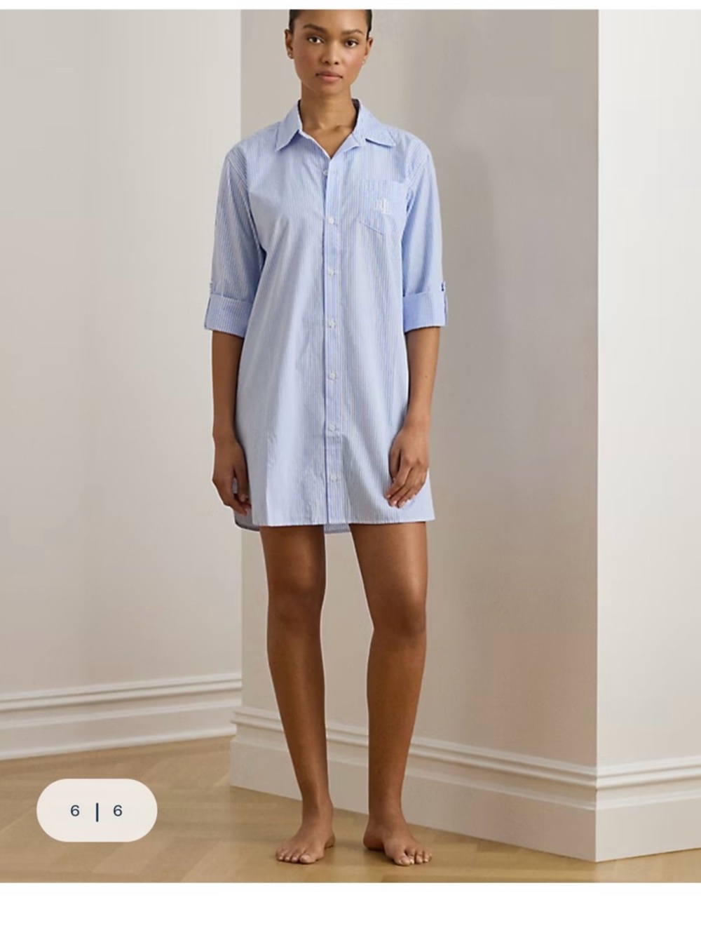 Ralph Lauren Blue Striped Cotton Poplin Sleep Shirt | Size Large